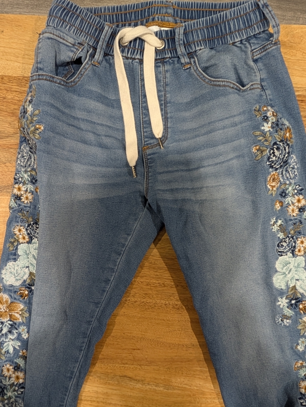 Free People Driftwood Denim Embroidered Joggers - Picture 5 of 7